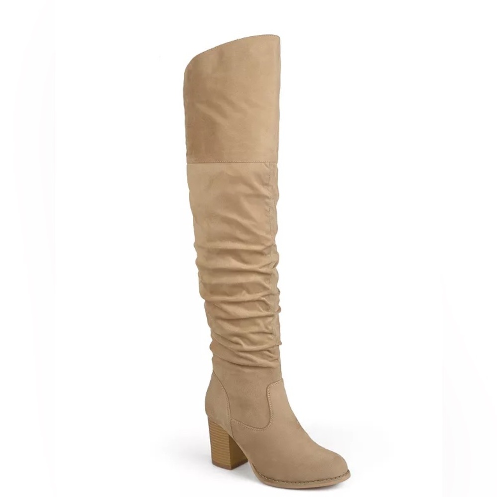 Journee Collection Tan Over the Knee Boots with Sleek Design